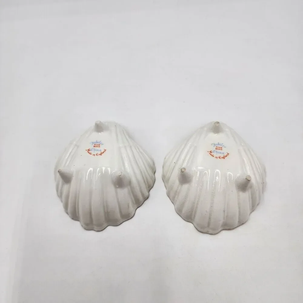 Vintage Set 2 Jubilee Fine Bone China Flower England Shell Shaped Trinket Dish
